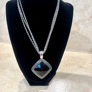 Vintage Premier Designs Black & Silver Double Sided Crystal Pave Necklace